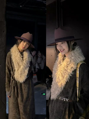 Trench Coat with Detachable Fur Collar | Reimagined Tibetan-Inspired Design - Yandan_Hanfu