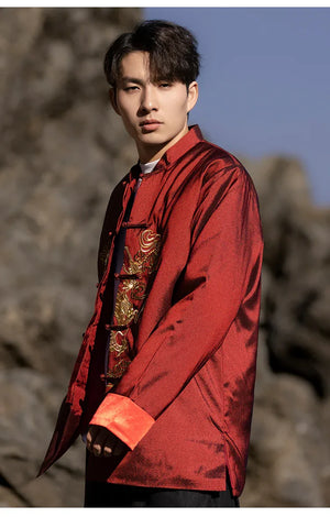 Chinese style dragon pattern embroidery retro Tang suit men's buckle winter cotton-padded jacket - Yandan_Hanfu