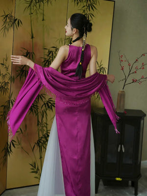 "Rose Hairpin" Dragon Fruit Color Piece Cheongsam Bridal Wedding Dress Engagement - Yandan_Hanfu