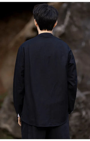New China Style stand-up collar linen shirt men's Tang suit - Yandan_Hanfu