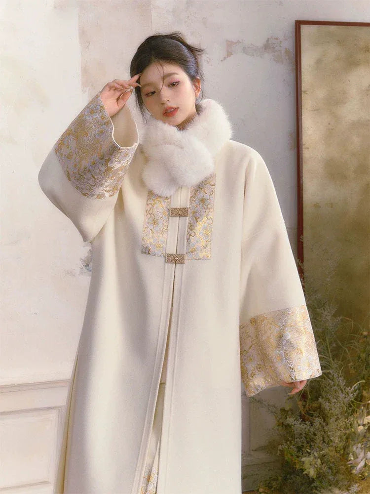 New Chinese style double-sided cashmere collar sweater with square collar, red coat coat, autumn and winter dress - Yandan_Hanfu