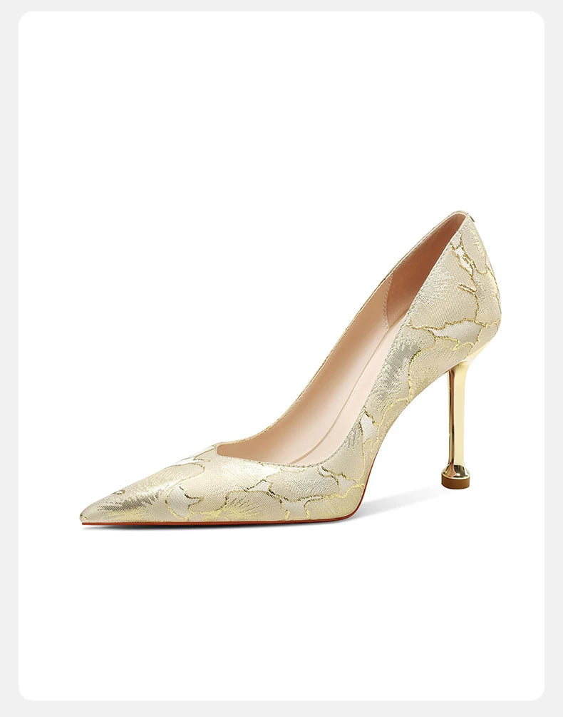 Bridal Wedding Heels | Champagne Gold Crystal Star Pointed Toe Stiletto Pumps