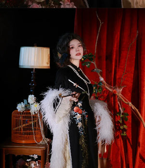 "Pomegranate" red cheongsam dress engagement Hanfu horse dress set - Yandan_Hanfu