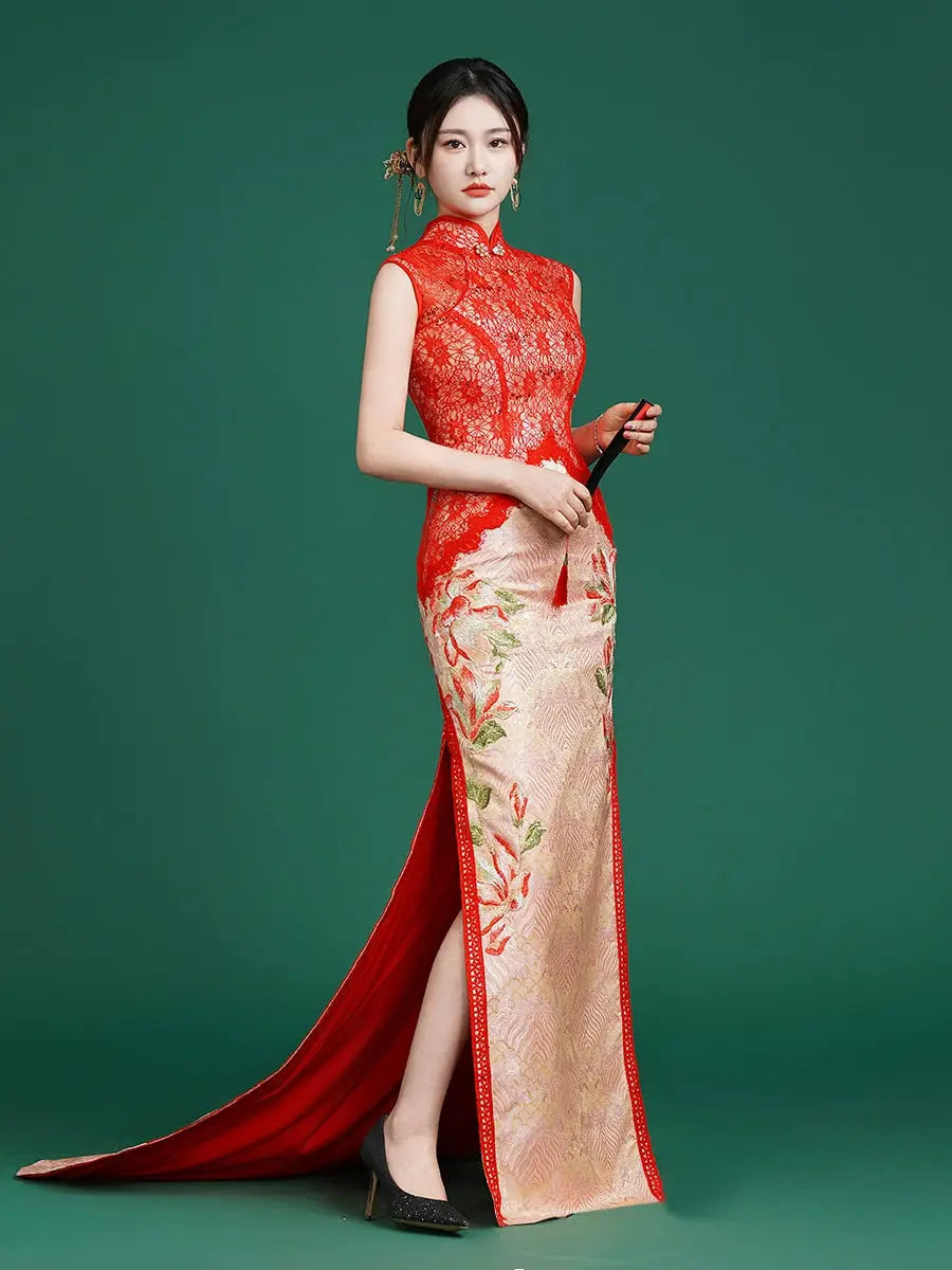 Imperial Red – Luxury New Chinese Style Sleeveless Qipao for Runway & Gala