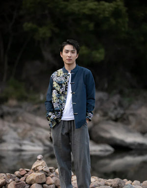 New Chinese style disc button top contrasting coat printing Tang suit men - Yandan_Hanfu