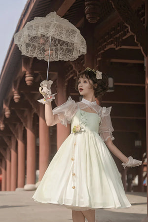 Chinese style green lolita hanfu wind lily sweet girl han element green dress - Yandan_Hanfu