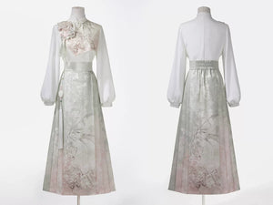 Beauty in the Painting – Autumn Hanfu-Inspired Ensemble | New Chinese Style Top & Dress Set - Yandan_Hanfu