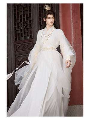 Yun Jue | Unisex Traditional Hanfu Set – Embroidered Cross-Collar Wei-Jin Style with Detachable Sleeves - Yandan_Hanfu