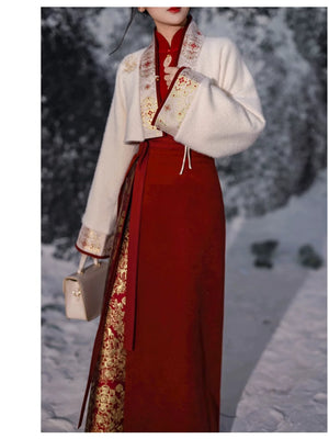 Red Brocade Hanfu Gown – Modern Chinese Dress for Engagement, Wedding Toast & Lunar New Year - Yandan_Hanfu