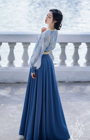 Fantasy Van Gogh's Sea Country Style Modern Hanfu, Spring/Summer Oil Painting Style, Daily Hanfu - Yandan_Hanfu