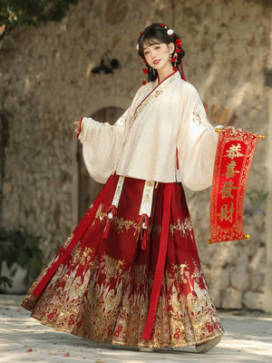 Heavenly Steed Blessing – New Year Hanfu-Inspired Dress Set | Auspicious Winter Outfit for Festive Celebrations - Yandan_Hanfu