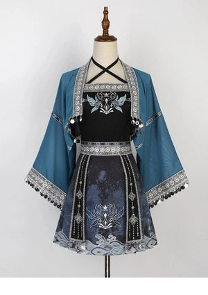 Silver Bell Hanfu Women's Han Element Improved Top Half Skirt Ancient Clothing Full Set Miao Xinjiang Exotic Style Daily - Yandan_Hanfu