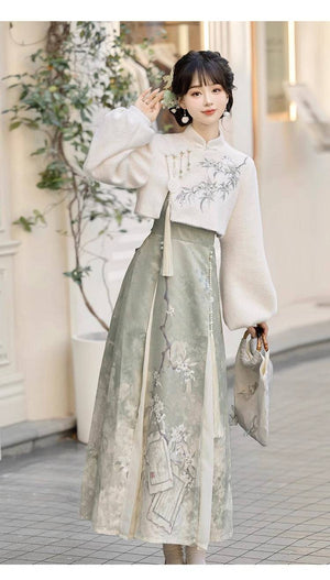 Lixiang modern Hanfu dress with soft textures and floral patterns, offering a refined Chinese style look for transitional seasons.