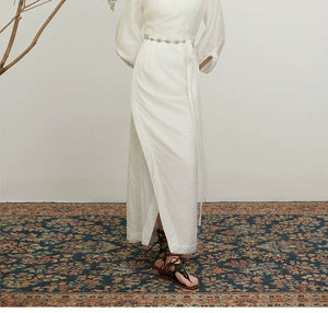 Realm of White – Yunshang Dress | Tibetan-Inspired New Chinese Style V-Neck White Gown - Yandan_Hanfu