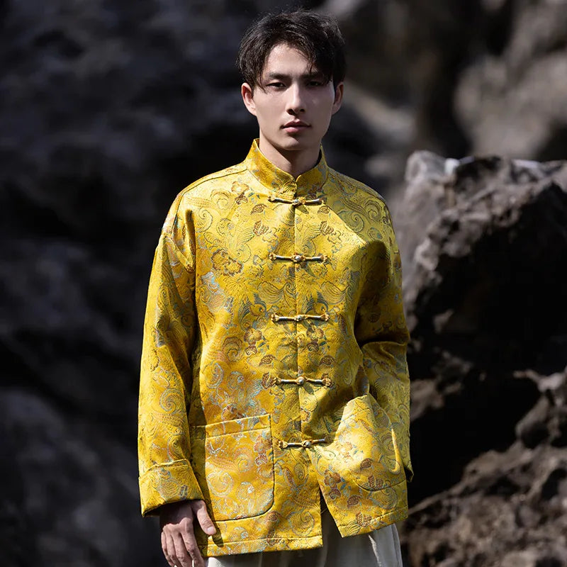 Tang suit men's Chinese style button-up top autumn and winter coat New Year's greeting clothes - Yandan_Hanfu