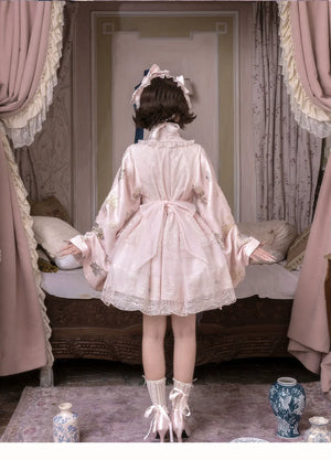 East-Meets-West Pink Two-Piece Set | Romance Embroidered Hanfu Blouse & Over Skirt - Yandan_Hanfu