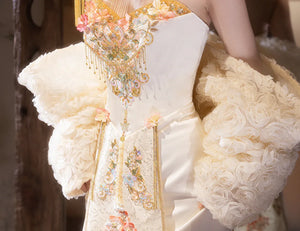 Elegant Toast Dress – Modern Chinese Gown with Exquisite Embroidery for Engagement & Gala Events - Yandan_Hanfu