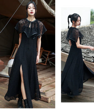 Dark Gothic Shawl Women's Summer Vintage Irregular Lace Short Cloak - Yandan_Hanfu