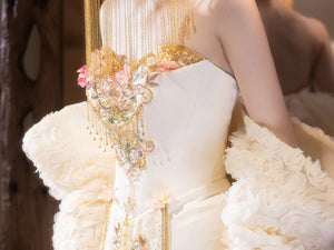 Elegant Toast Dress – Modern Chinese Gown with Exquisite Embroidery for Engagement & Gala Events - Yandan_Hanfu