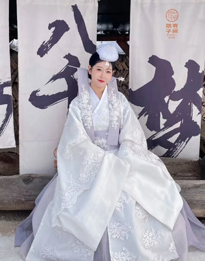 White Yanji Hanbok court dress daily traditional Korean national costume - Yandan_Hanfu