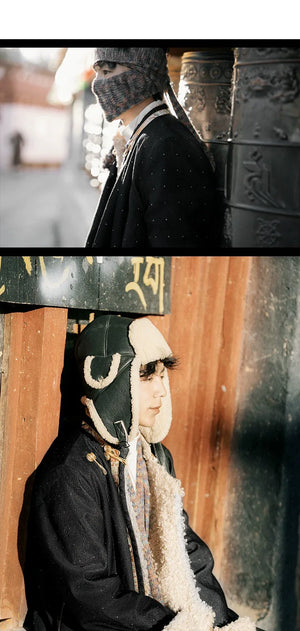 Heritage Tibetan Men's Winter Coat – Cotton Padded Jacket with Shearling Lining - Yandan_Hanfu