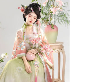 【Petals in the Breeze】Song-Style Hanfu Set with Short-Sleeve Beizi – Everyday Spring Elegance - Yandan_Hanfu