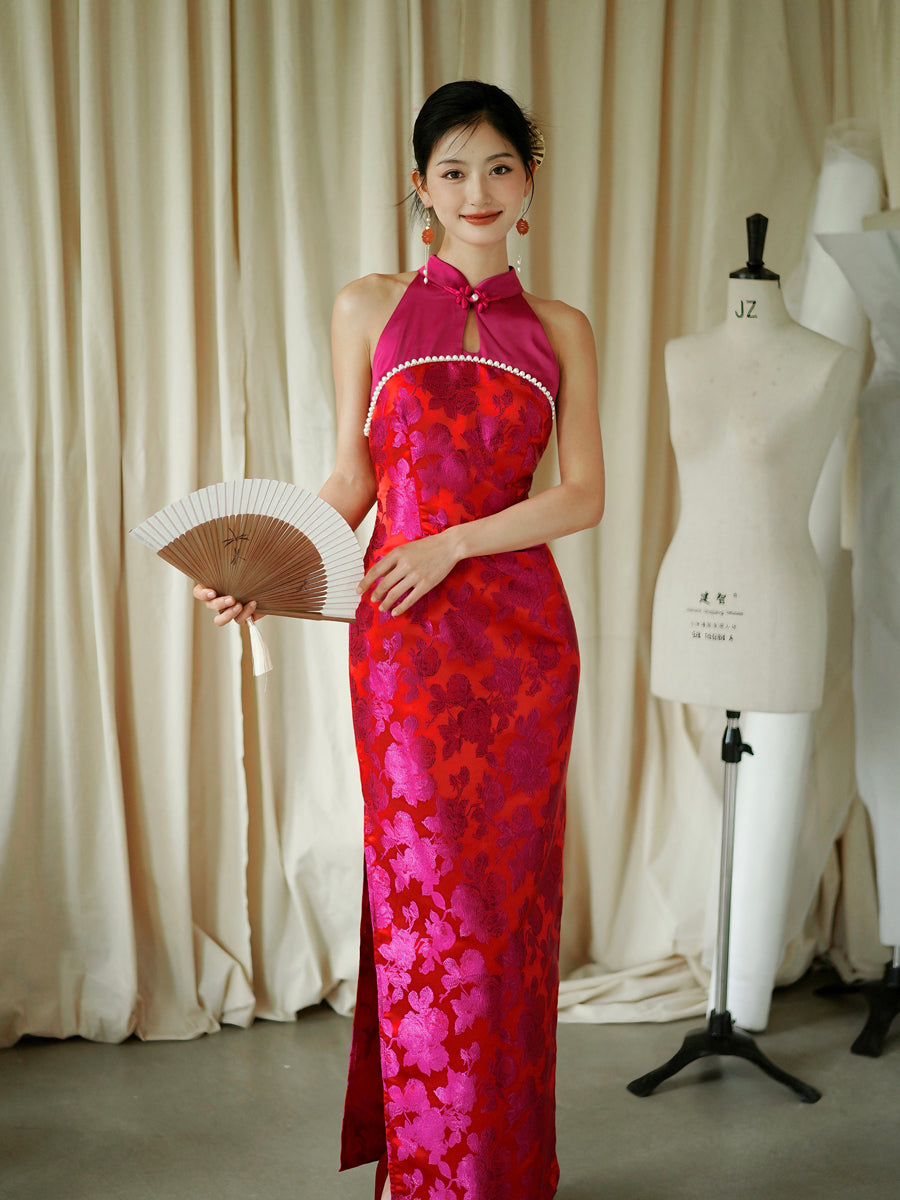 "Chuni" Drachenfruchtfarbe Jacquard Cheongsam Braut