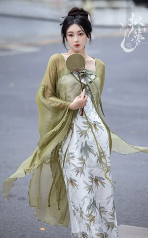 Bamboo Green New Chinese Hanfu Dress - Yandan_Hanfu