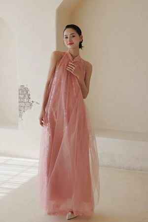 "Bella" pink sequined gauze halter dress bride - Yandan_Hanfu