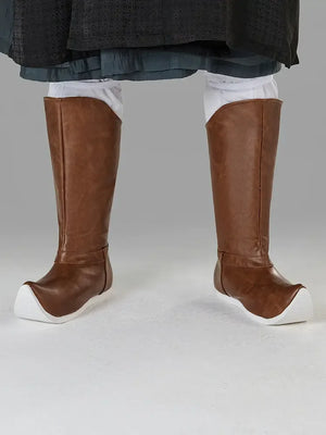 Brown Leather Hanfu Boots – Waterproof Traditional Men's Shoes | Ming & Song Dynasty Inspired Pointed-Toe Design - Yandan_Hanfu