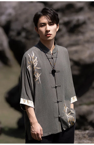 Tang suit men's Chinese style linen embroidered shirt - Yandan_Hanfu
