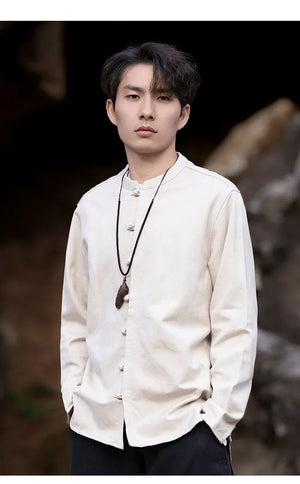 New China Style stand-up collar linen shirt men's Tang suit - Yandan_Hanfu