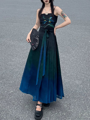 Chinese Blue Green Mamian Skirt Women's Set Hanfu Daily Commuting Half Skirt Women - Yandan_Hanfu