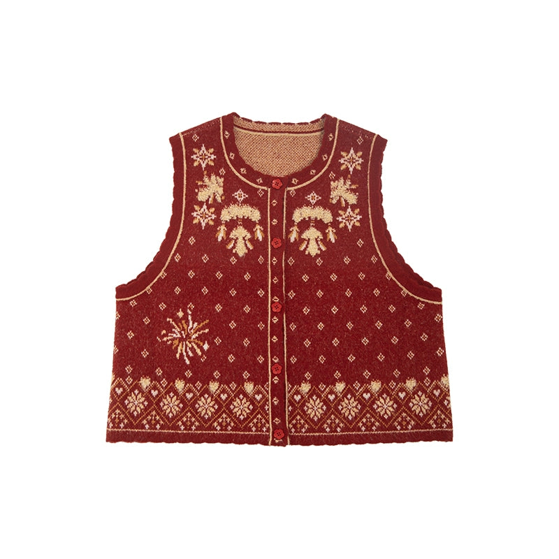 Sui’an – Winter Knit Set | Hanfu-Inspired Bijia Vest with Bow-Sleeve Top and Flowy Skirt