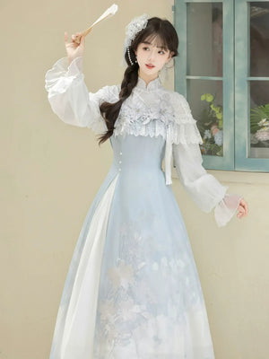 “Lily Dew” Modern Hanfu Ensemble – Elegant New Chinese Style Dress Set for Autumn - Yandan_Hanfu