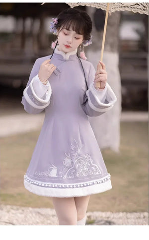 Ziyun Rabbit Hanfu Women's Cheongsam Chinese New Year Set Autumn and Winter - Yandan_Hanfu