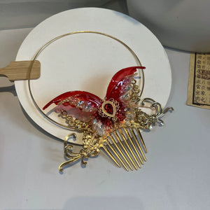 Dunhuang Princess Headpiece Set – Exotic Red Tassel Hair Accessories for Hanfu & Oriental Dance - Yandan_Hanfu