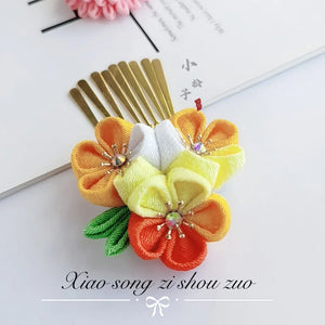 Sakura fine work hairpin 4-piece set Japanese kimono yukata with headdress Lolita pink ancient Japanese style cherry tea - Yandan_Hanfu