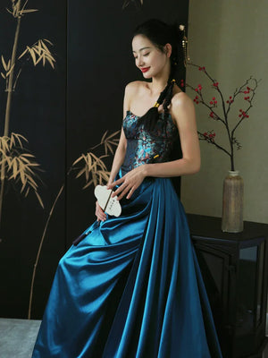 "Sparrow" Jacquard tube bride trailing wedding wedding dress toasting dress engagement - Yandan_Hanfu
