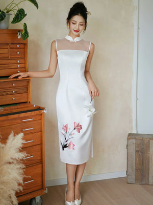 Eternal Union – White Embroidered Qipao | Chinese Wedding Reception & Engagement Dress - Yandan_Hanfu