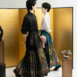 Men's Chinese style shirt and Mamian skirt outfit back detail