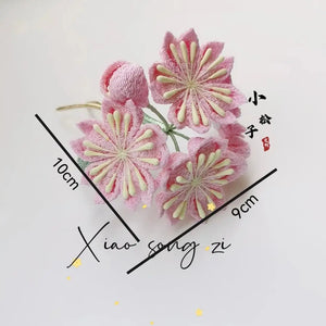 Pink cherry blossom hairpin with size 10cm by 9cm, ideal for traditional Japanese kimono or yukata styling.