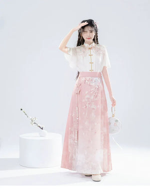 Modern Hanfu Summer Set – New Chinese Style Blouse with Horse-Face Skirt - Yandan_Hanfu