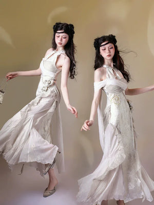 Aries Goldflow – Textured Satin Mermaid Qipao Dress from the Zodiac Collection - Yandan_Hanfu