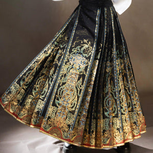 Unisex Hanfu Set – Inlaid Bronze-Inspired Brocade Horse-Face Skirt in Modern Chinese Style - Yandan_Hanfu