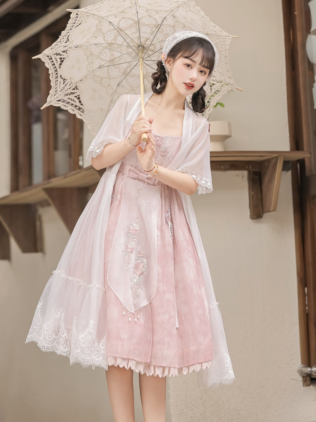 Smoke Fendai Hanfu antique lolita cute sweet Han element two-piece set