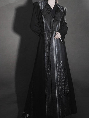 Ink Rhythm – Unisex Wool Coat Set in New Chinese Style | Calligraphy-Inspired Ink Wash Design - Yandan_Hanfu
