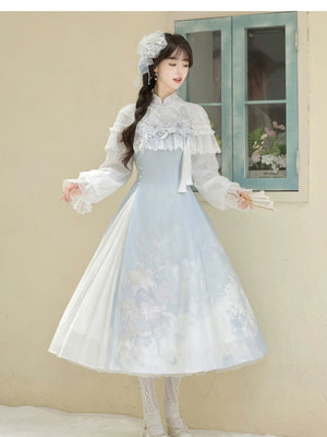 “Lily Dew” Modern Hanfu Ensemble – Elegant New Chinese Style Dress Set for Autumn - Yandan_Hanfu