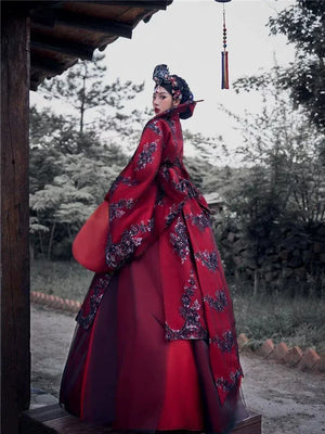 Red Princess Hanbok Wedding Dress – Traditional Korean Palace Style Bridal Gown for Event&Photoshoots - Yandan_Hanfu