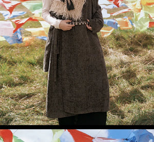 Trench Coat with Detachable Fur Collar | Reimagined Tibetan-Inspired Design - Yandan_Hanfu